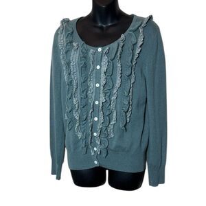 Allude women’s large 100% cashmere ruffle front button blouse sweater capsule